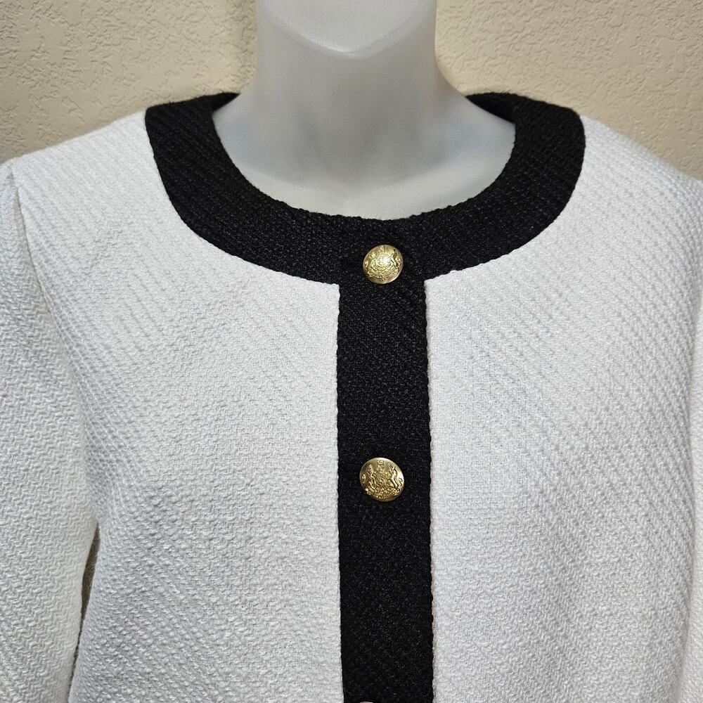 J.Crew Tweed Lady Jacket Womens 12 Black White Preppy Blazer Gold Crested Button - Picture 5 of 16